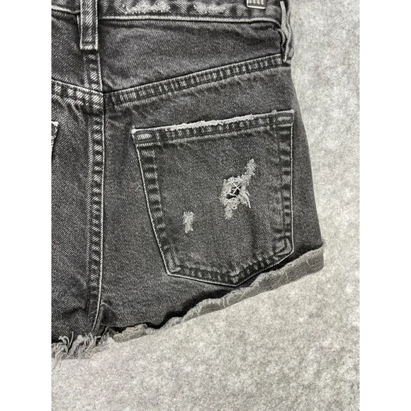 We The Free Shorts Womens 24 Black Distressed Denim Cutoff High Rise Raw Hem - Picture 9 of 11